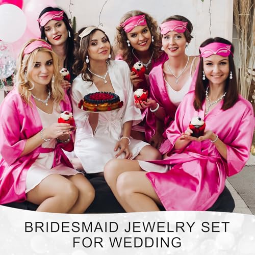 Jexine 6 Sets Silver Jewelry Set for Women Wedding Silver Crystal Rhinestone Necklace Earrings Bracelet for Bride Bridal Bridesmaid - style: Elegant Style