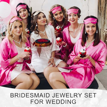 Jexine 6 Sets Silver Jewelry Set for Women Wedding Silver Crystal Rhinestone Necklace Earrings Bracelet for Bride Bridal Bridesmaid - style: Elegant Style