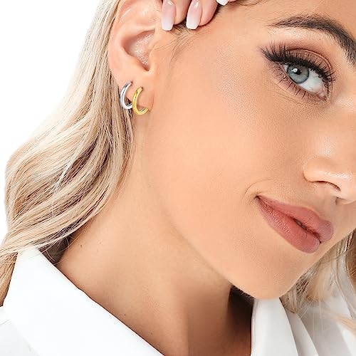 3 Pairs 925 Sterling Silver Hoop Earrings 14K White Gold Plated Small Silver Hoops Cartilage Huggie Earrings for Women Men - color: G-3 Colors 10mm