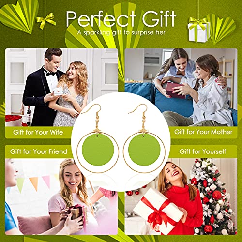 KINIVA Leather Dangle Earrings for Women Trendy, Lightweight Leaf Circle Lightning Earrings Drop, Jewelry Gifts for Women - color: 104 Green