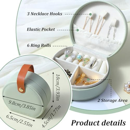 10 Pcs Mini Jewelry Travel Case, Small Travel Jewelry Case Organizer, Half Moon Leather Jewelry-Box with Handle, Green Bridesmaid Gift for Women Wedding Party Accessories