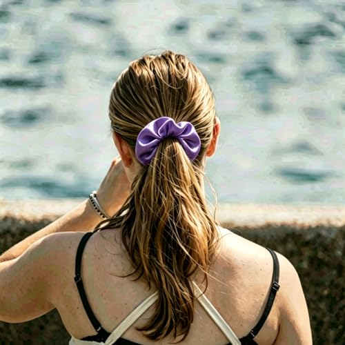 Silk Hair Ties Ponytail Holder Hairs Bow Ropes Elastics Hairtie Accessories Wide 0.8inch on Hair No Damage No Crease for Women Curly Thick Wavy Hair(30Pcs Taro Purple) - color: Taro Purple