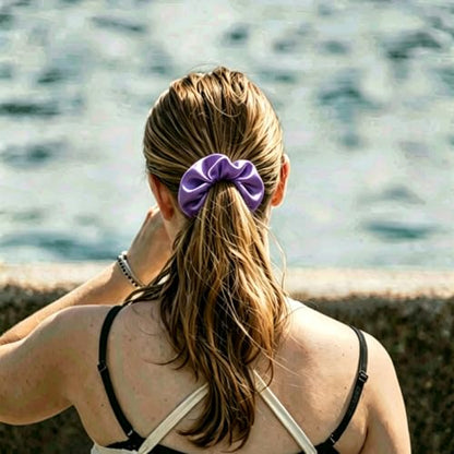 Silk Hair Ties Ponytail Holder Hairs Bow Ropes Elastics Hairtie Accessories Wide 0.8inch on Hair No Damage No Crease for Women Curly Thick Wavy Hair(30Pcs Taro Purple) - color: Taro Purple