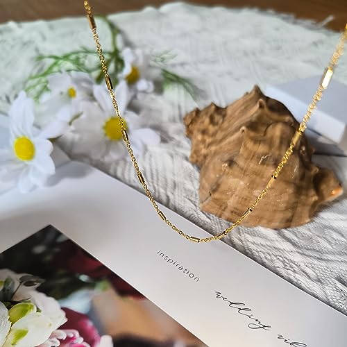 Dainty Choker Necklace for Women 18K Gold Plated Shining Dots Box Chain Sparkle Necklaces Cute Paperclip Link Herringbone Necklace Exquisite Jewelry Gifts for Mom Girlfriend - style: Bar GD