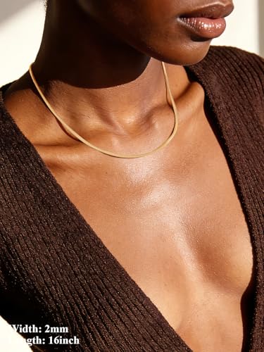 U7 Snake Necklace for Women 14K Gold Plated/Silver/Rose Gold/Black Chain Necklace Hypoallergenic, Stainless Steel Tiny Snake Chain Necklace 1/1.2/1.5/2MM, 14-30" Adjustable Minimalist Gift - color: o-Gold-2mm