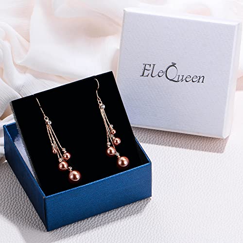 EleQueen Women's Silver-tone Crystal Simulated Pearl 4 Chain Bridal Long Dangle Hook Earrings Ivory Color - color: A-Brown Rose Gold-Tone