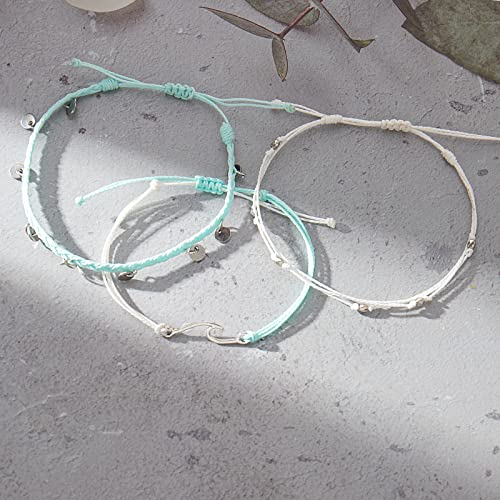Waterproof String Anklets Cute Beaded Ankle Bracelets Beach Wave Anklet Stainless Steel Coin Boho Ankle Jewelry for Women - color: White