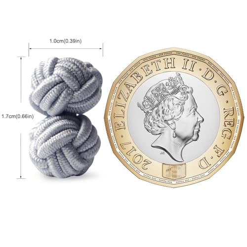 HONEY BEAR Round Silk Knot Elastic Fabric Cufflinks for Men Women 1 Pair | Wedding Business, Tarnish-Resistant, for Groomsmen, Father, Husband, Wife, Anniversary, and Formal Events - style: Light Grey