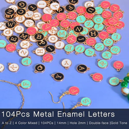 stino 200Pcs A-Z Metal Letter Charms for Jewelry Making, Capital Alphabet Initial Charms - color: 104Pcs Gold Enamel Disc
