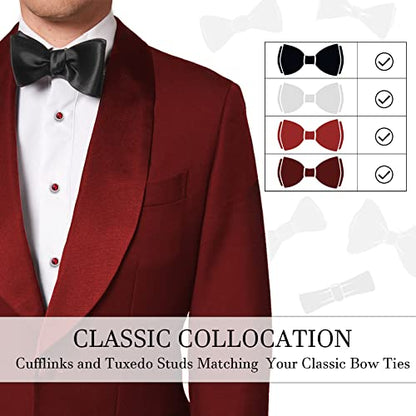 AMITER Crystal Cufflinks and Tuxedo Studs for Men, Cuff Links Suits for Shirt Formal Dress Business Wedding Anniversary - color: Red