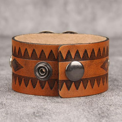 Jeilwiy Punk Leather Wristbands for Men Bracelets Handmade Wide Cuff Bangle Braided Jewelry Black Brown Adjustable - Punk Father's Gifts - color: 04 Leather Cuff Bracelet Brown