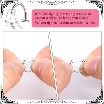 6Pcs Fake Lip Piercing Fake Lip Ring Cuff Stainless Steel Fake Snake Bites Clip on Ear Cuff Cartilage Earring Non Piercing Body Jewelry for Women Men - color: Silver