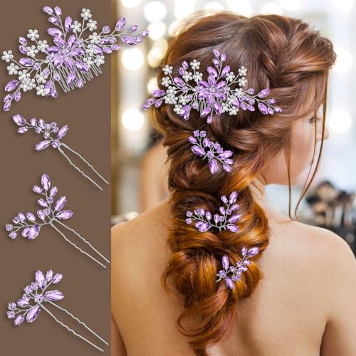 Wedding hair accessories, Bridal for piece headpiece, Bride comb（Purple） - color: Purple