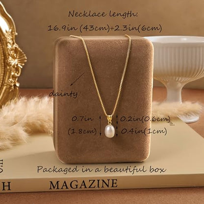Pearl Necklaces for Women,Dainty Gold Pendant Necklaces Waterproof Jewelry | 14K Gold Plated Pearl Necklaces,Dainty Elegant Wedding Necklace,Small Cute Adjustable Minimalist Necklace,Non Tarnish Jewelry - color: GOLD-3