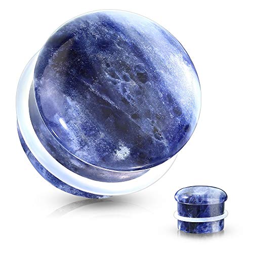 Pierced Owl - Natural Sodalite Stone Convex Single Flare Plug Gauges with Clear O-Rings, Sold as a Pair - style: 6mm (2GA)