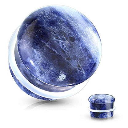 Pierced Owl - Natural Sodalite Stone Convex Single Flare Plug Gauges with Clear O-Rings, Sold as a Pair - style: 6mm (2GA)