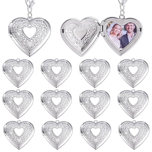 PH PandaHall 12pcs Heart Locket Charms, 316 Stainless Steel Photo Frame Charms Emboss Memory Pendant for Necklace Wedding Bouquet Pet Mother's Day Gift Decoration - style: Flower