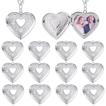 PH PandaHall 12pcs Heart Locket Charms, 316 Stainless Steel Photo Frame Charms Emboss Memory Pendant for Necklace Wedding Bouquet Pet Mother's Day Gift Decoration - style: Flower