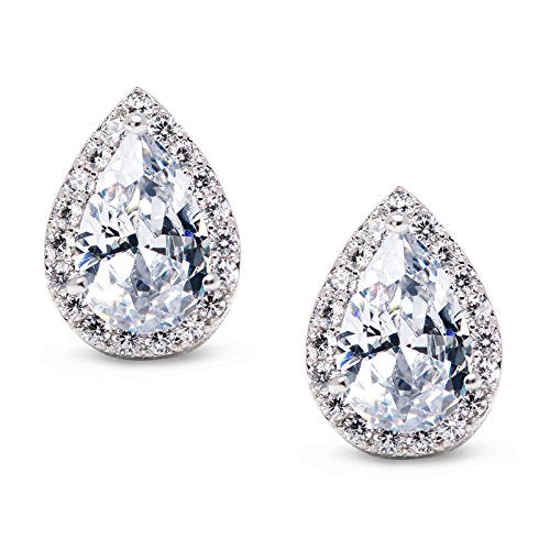 SWEETV Teardrop Bridal Wedding Earrings for Brides, Women | Elegant Pear shaped Cubic Zirconia Stud Earrings, Teardrop Bridal Jewelry, for Prom, Bridesmaid Gifts and Formal Wear - color: 2.Silver