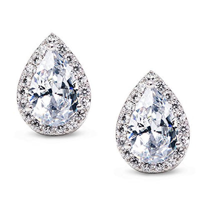 SWEETV Teardrop Bridal Wedding Earrings for Brides, Women | Elegant Pear shaped Cubic Zirconia Stud Earrings, Teardrop Bridal Jewelry, for Prom, Bridesmaid Gifts and Formal Wear - color: 2.Silver