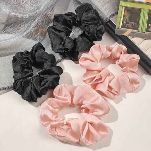 Hair Scrunchies for Women - Hair Ties No Damage Both for Thick Hair or Thin Hair Curl Hair No Crease Scrunchies Ponytail Holder No Hurt Your Hair - color: Black Brown Light pink Gray