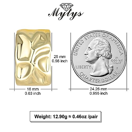 Mytys Two Tone Huggie Hoop Earrings Cross Over Design Twisted Rope Silver Gold Statement Wide Band Clip On Hoops for Women Fashion Jewelry Gift - color: Rectangle Gold