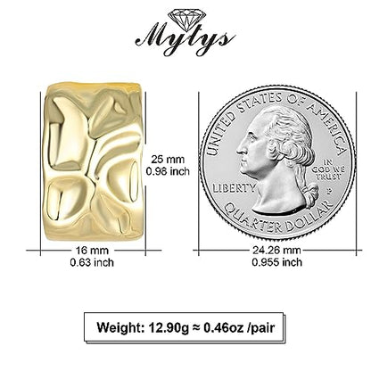 Mytys Two Tone Huggie Hoop Earrings Cross Over Design Twisted Rope Silver Gold Statement Wide Band Clip On Hoops for Women Fashion Jewelry Gift - color: Rectangle Gold
