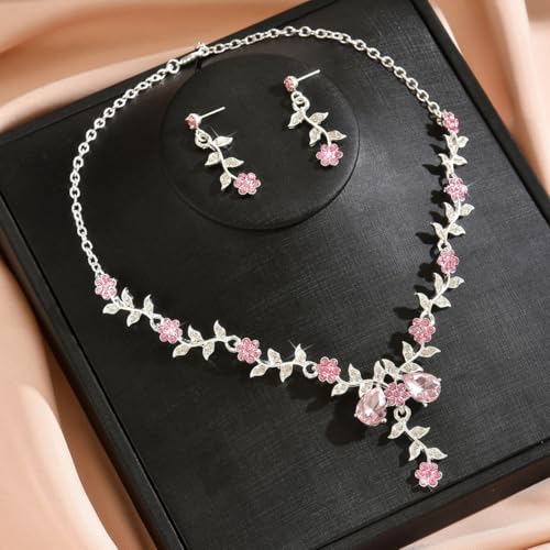 CSIYANJRY99 Silver Prom Jewelry Set Gold Wedding Jewelry Sets for Brides Necklace and Earring Bracelet Rhinestone Prom Party Costume Accessorie - color: Pink