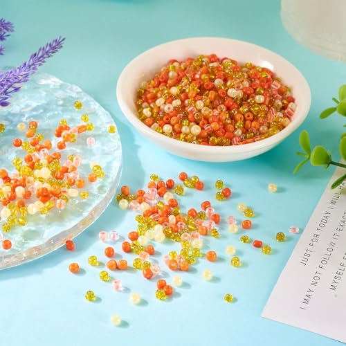 0.22lb 4mm Random Glass Seed Pony Beads 6/0 Mix Rondelle Crystal Seed Bead Kit for Crafts DIY Friendship Bracelets Embroidery Jewelry Making Supplies Bulk Orange - color: Random Orange