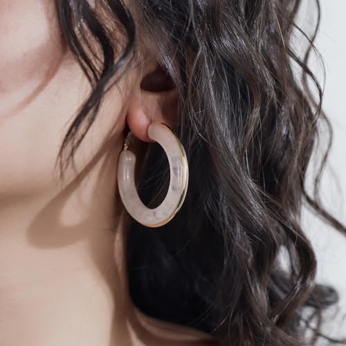 Chunky Gold Resin Hoop Earrings Leverback Statement Huggie Hoops Dangle Drop Dressy Earring Prom Festival Vacation Jewelry for Women - color: Pink, size: Hoop