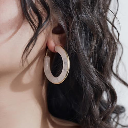 Chunky Gold Resin Hoop Earrings Leverback Statement Huggie Hoops Dangle Drop Dressy Earring Prom Festival Vacation Jewelry for Women - color: Pink, size: Hoop