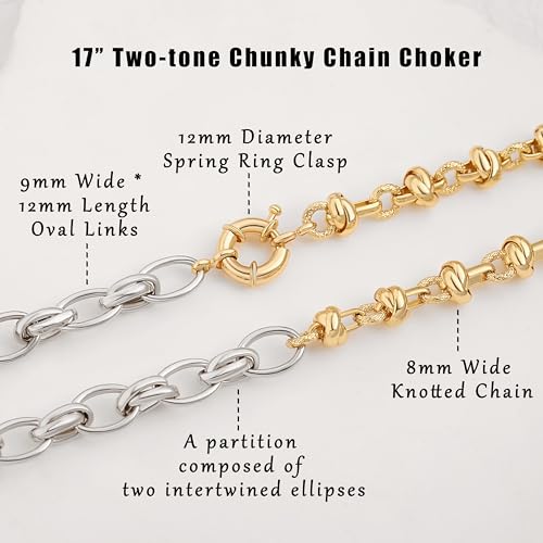 Aobei Pearl 18K Gold Plated Paperclip Chain Choker Satellite Chain Freshwater Cultured Biwa Pearl Pendant Necklace Dainty Turquoise Jewelry for Women - color: Two-tone Chain