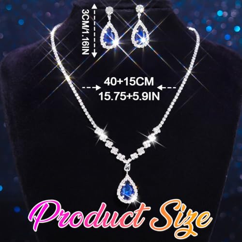 Unicra Bride Crystal Necklace Earrings Set Bridal Wedding Jewelry Sets Rhinestone Choker Necklace Prom Costume Jewelry Set for Women and Brides - color: Dark Blue