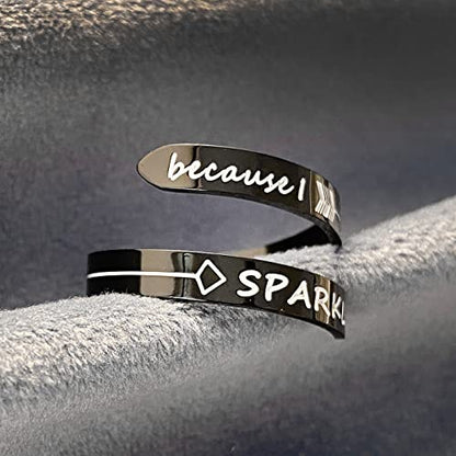 Opening Black Keep Going ring Stainless Steel Adjustable Never give up Jewelry Inspirational Opening Stacking Cute Hiphop Band - style: Because I f SPARKLE
