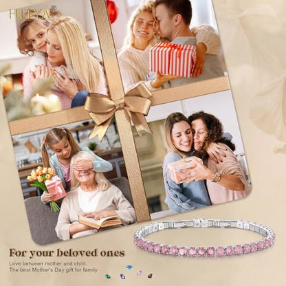 HEEYA Birthstone Silver/Gold Plated Tennis Bracelets, Adjustable 4mm CZ Tennis Bracelets for Women, Fashion Jewelry Wedding Gift Size 6.8 inch+1 inch Extender - color: 10 October Tourmaline