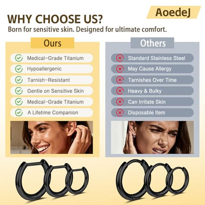 AOEDEJ G23 Titanium Black/Steel Gray/Gold Hoop Earrings 18G Small Huggie Hoop Earrings 8mm/10mm/12mm Cartilage for Sensitive Ears for Multiple Piercing Cartilage Hoop Earring Stack Jewelry - style: D-BK-10mm