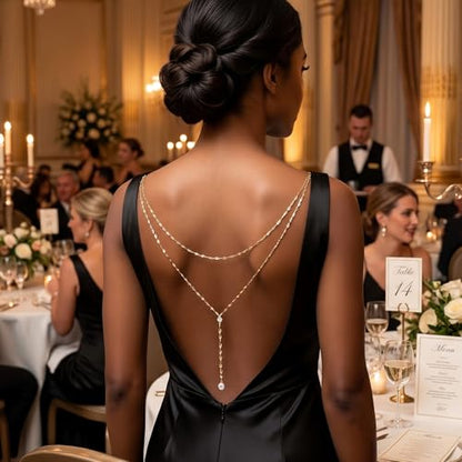 Back Necklace for Backless Dress Rhinestone Body Chain Jewelry for Women Backdrop Necklace Bridal Dress Crystal Wedding Jewelry Gift - color: A1:SetB