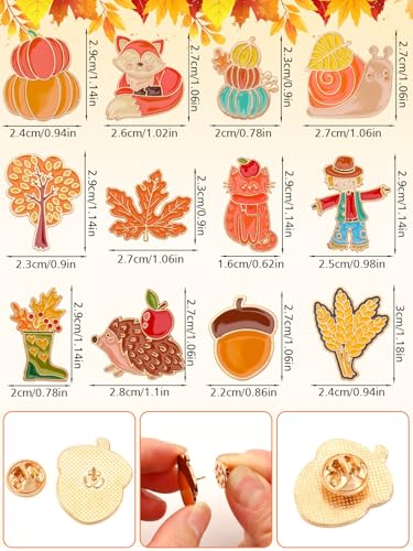 JUNEBRUSHS 28PCS Fall Enamel Pins Cute Pumpkin Maple Animal Brooch Pins for Fall Thanksgiving Theme Birthday Party Classroom Favor Supplies Exchange Gift Clothes Hat Accessories - style: Fall Style