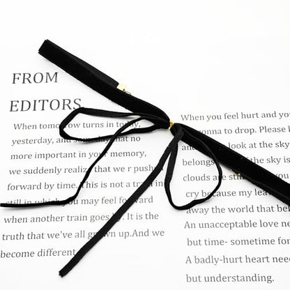 Bow Necklace for Women Red Bow Choker Black Ribbon Necklace Pearl Velvet Lace Necklaces Cute BowKnot Necklaces for Christmas Gifts - color: black