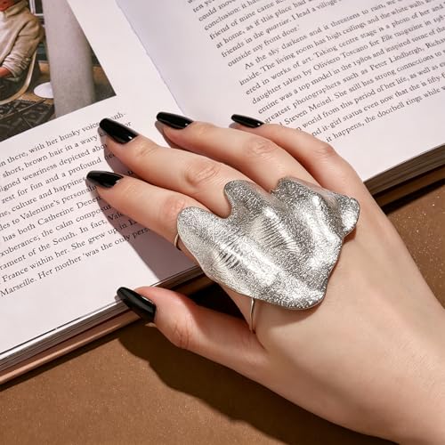 Gothic Irregular Pleated Knuckle Ring Punk Pleated Hand Ring | Hiphop Texture Pleated Finger Rings Minimalist Hand-Hammered Arthritis Ring Wide pleated Hand Ring