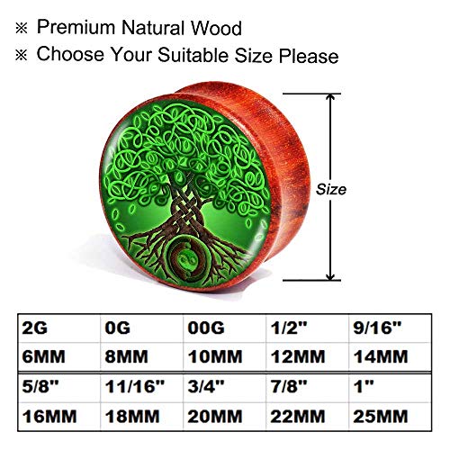 2PCS Wood Gauges For Ears Ear Plug Tunnel Stretcher Expander 8-25mm 0G-1'' Tree of Life Piercings Jewelry - style: 0G (8mm)