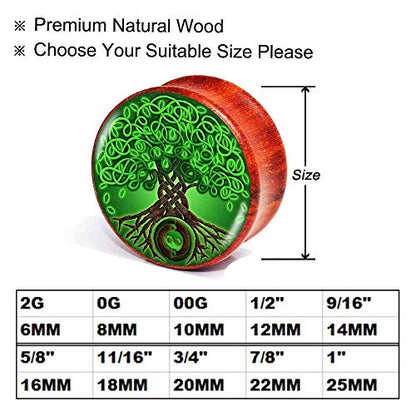 2PCS Wood Gauges For Ears Ear Plug Tunnel Stretcher Expander 8-25mm 0G-1'' Tree of Life Piercings Jewelry - style: 5/8" (16mm)