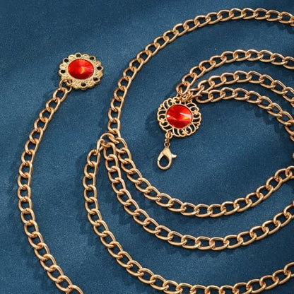 Chain Belt for Women Fashion Multilayer Metal Waist Chain Dress Belt Adjustable - size: Fit Waist Up to 53'', style: Gold-B