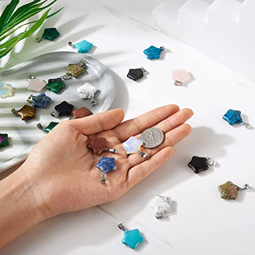 24pcs Star Shaped Stone Pendants 12 Styles Natural & Synthetic Gemstone Charms Mixed Healing Chakra Crystal Pendant for Stone Jewelry - color: 1-Mixed Color-Star-12 Styles