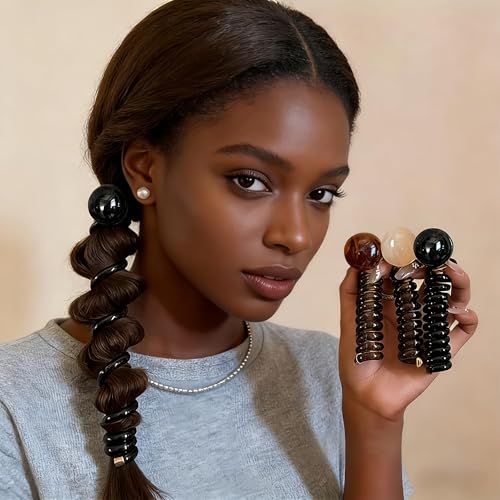 1pcs Set] Premium Spiral Hair Ties - Fashionable And Soft Plastic Hair Coils, (Black), No Damage No Pull Hair Additions, Perfect for Thick Hair, Women And Teens (Everyday Use)