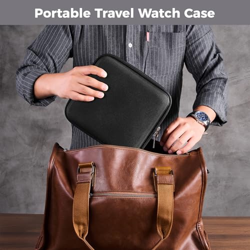ProCase 6-Slot Travel Watch Case for Men, Hard Shell Storage Box -Black | Travel Watch Box for Watch Bracelet Accessories, Zippered Organizer Bag Fathers Day Gift for Dad - size: 6 Slots