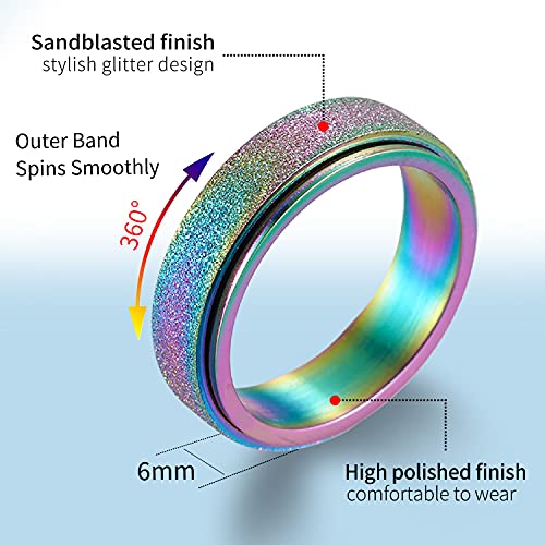 LAOYOU Spinner Anxiety Relief Fidget Ring for Women | 6MM Titanium Stainless Steel Glitter Stress Relieve Calming Rings Non Tarnish Hypoallergenic - color: Silver,Rose Gold and Rainbow Three Color Set