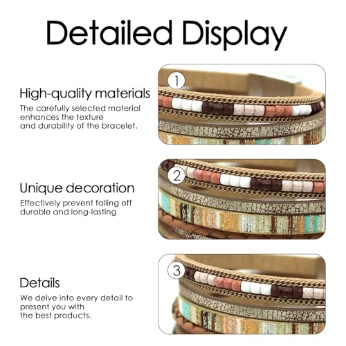 Leather Wrap Bracelets for Women, Boho Leopard Multi-Layer Crystal Beads Cuff Jewelry - color: J-Warp-034