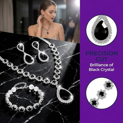 Silver Plated Necklace Earrings Bracelet Crystal Bridal Wedding Jewelry Sets for Wedding princess birthday party Halloween Prom Pageant Jewelry - color: 1-black