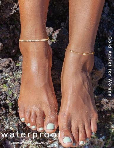 RLMOON Gold Silver Anklets for Women CZ Ankle Bracelets 14K Gold Plated | Waterproof Layered Stackable Clover Butterfly Tennis Chain Anklet Non Tarnish Trendy Summer Beach Foot Jewelry - color: Silver anklet E